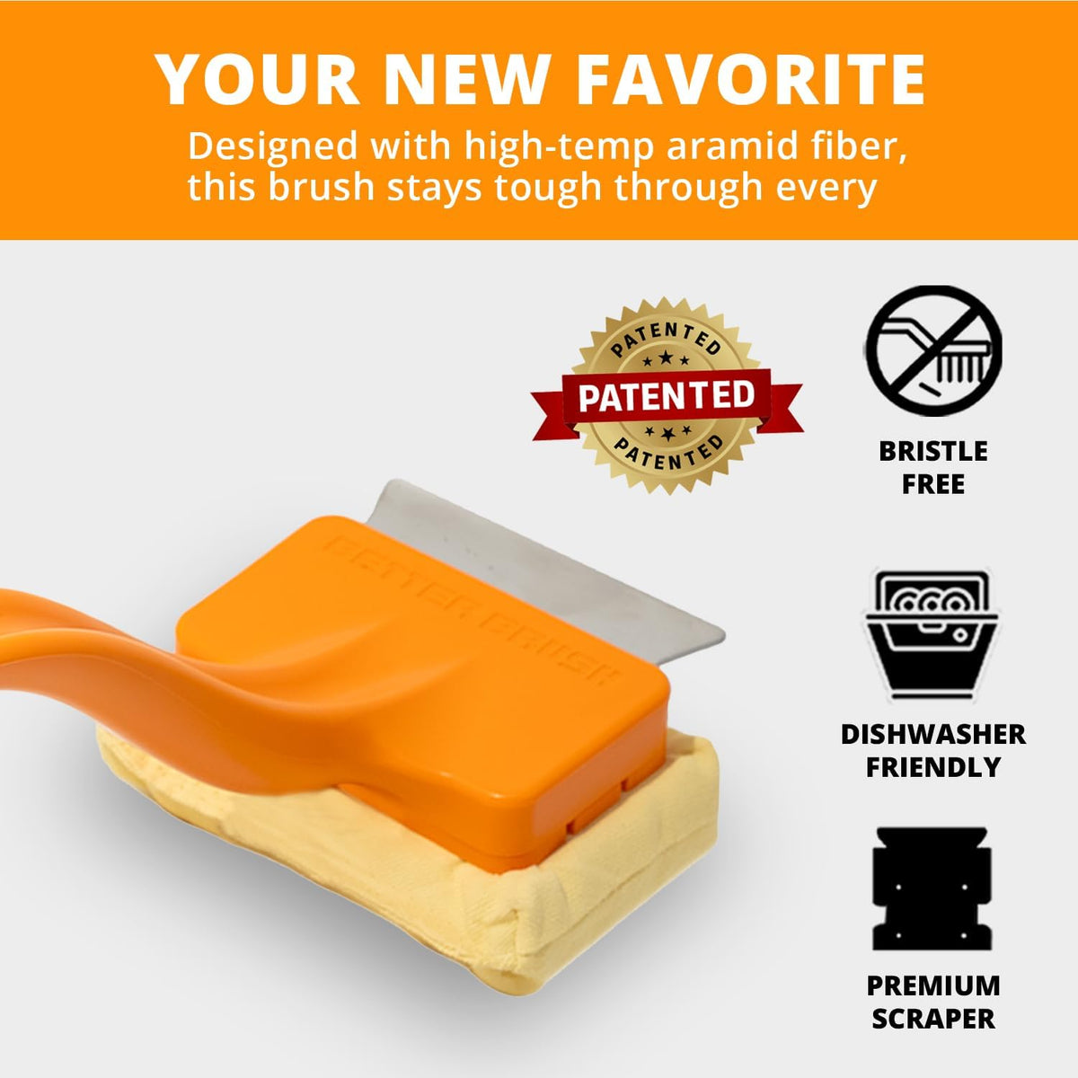Grill Rescue BBQ Replaceable Scraper Cleaning Head - Bristle Free, Safe for Stainless Steel & Cast Iron Grates - Premium Aramid Fiber, Dishwasher Safe, Built-in Bottle Opener (Better Brush)