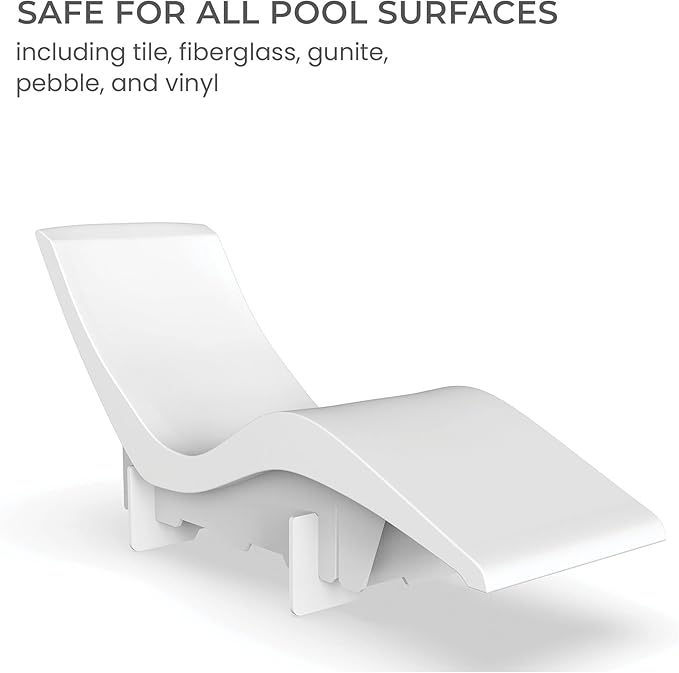Aqua Outdoors in-Pool DEEP Ledge Chaise Set - Two Chaises - Two Headrest Pillows - Chaise Risers and One Large in Pool Side Table - for ledges 9"-14" inches Deep (White Granite-Navy)