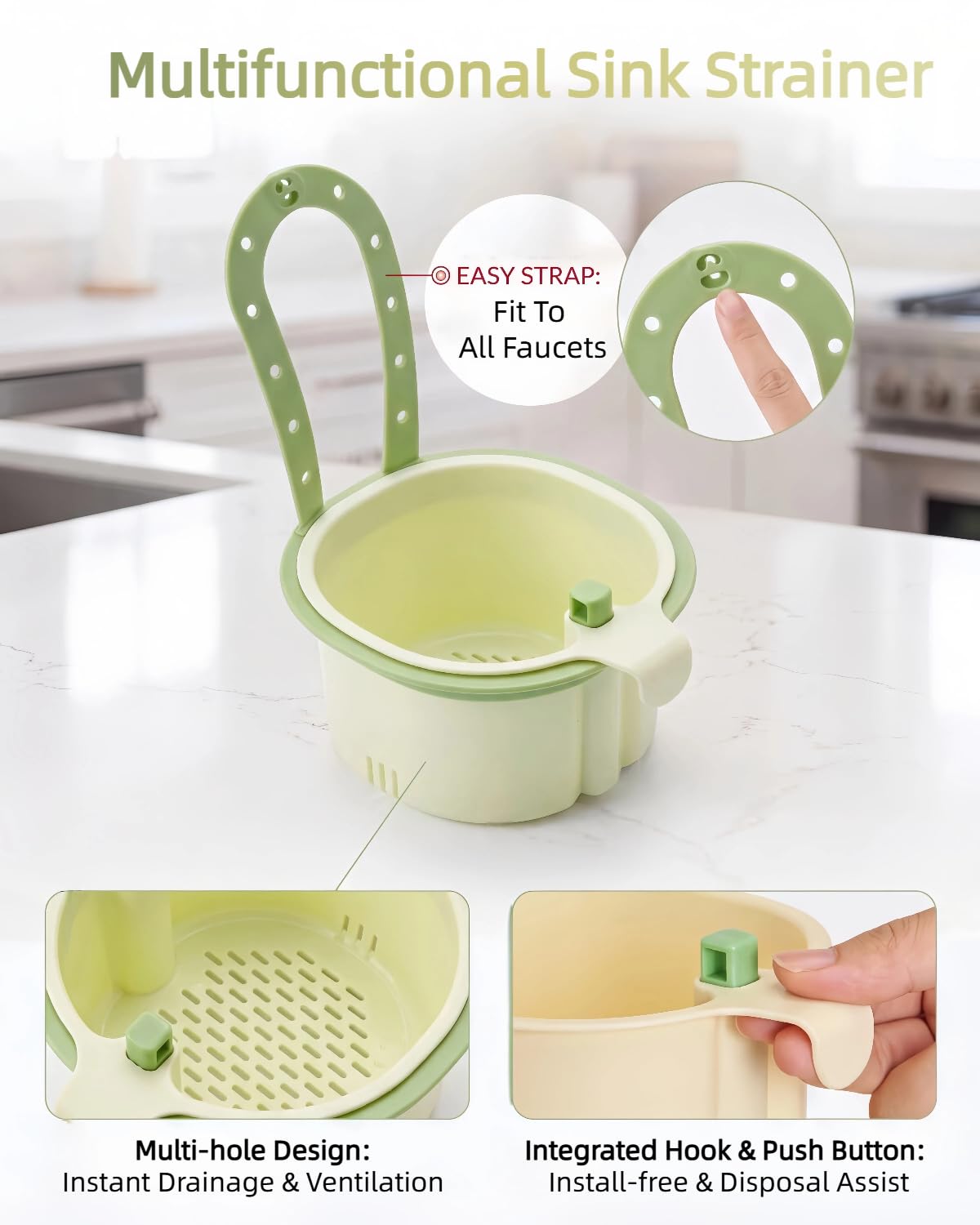 Kitchen Sink Strainer Basket, Hanging Food Scrap Catcher (Green 1 PCS)