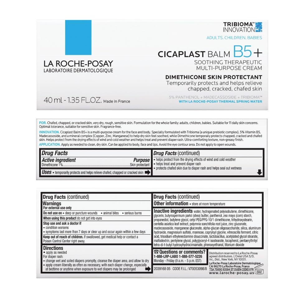 La Roche-Posay Cicaplast Balm B5, Healing Ointment and Soothing Therapeutic Multi Purpose Cream for Dry & Irritated Skin, Body and Hand Balm, Baby Safe, Fragrance Free