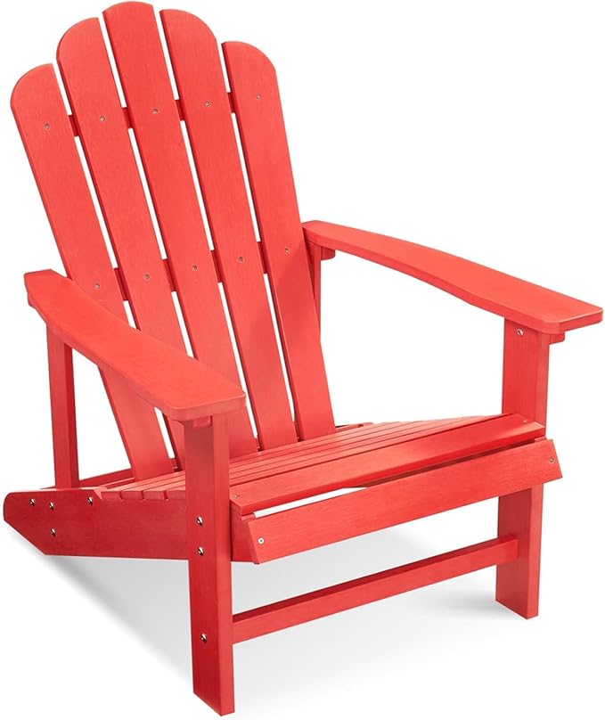 Psilvam Classic Adirondack Chair, Standard-Sized Poly Lumber Fire Pit Chair, 350Lbs Support Weather Resistant Patio Chairs for Garden, Party, Beach(Red)