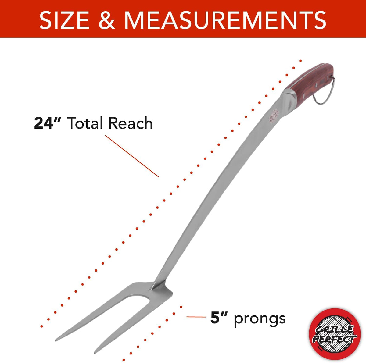 Grill Fork 24-inch Super Long for Grilling Barbecue Griddle and Fire Pit Extra Strong Curved Neck Premium Hardwood Handle Large Stainless Steel Tines for BBQ Outdoor Kitchen and Grilled Food