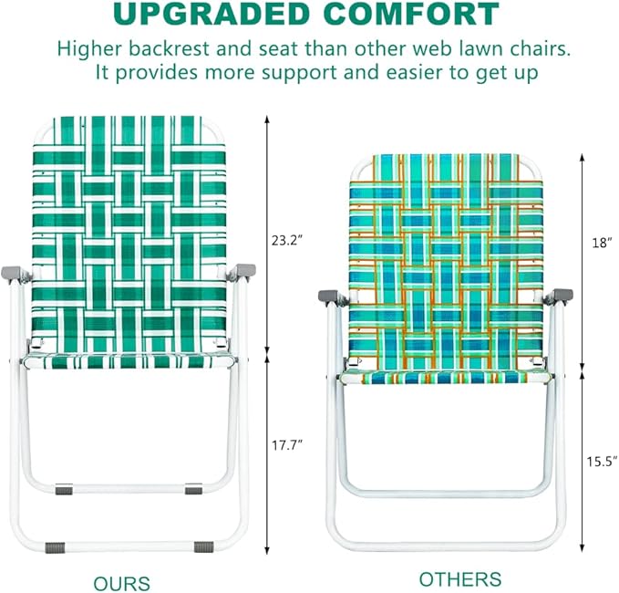 VINGLI Patio Lawn Webbed Folding Chairs1 Piece, Outdoor Beach Chair Portable Dining Chair for ir for Outdoor Yard, Garden(Green, Classic)