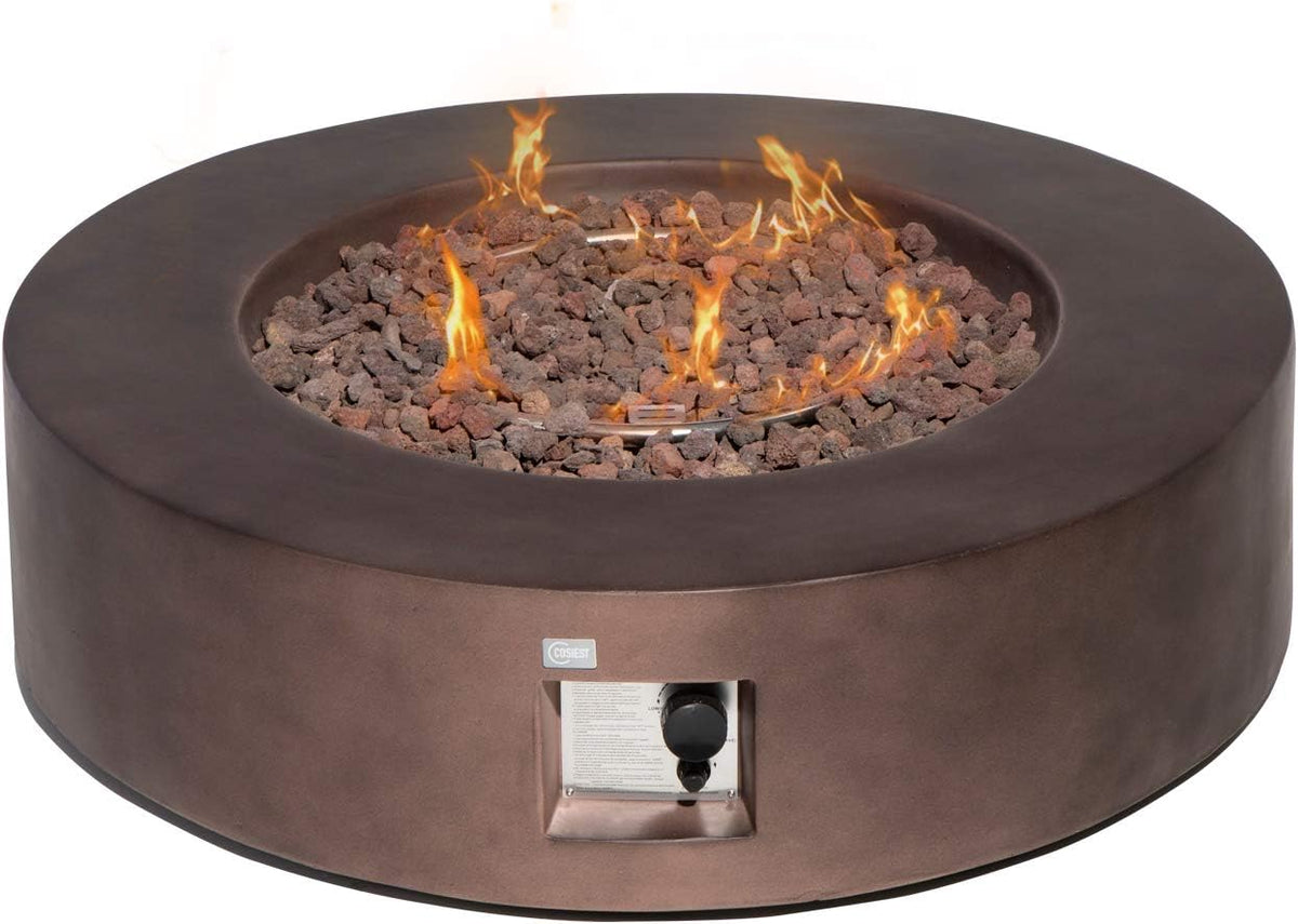 COSIEST Outdoor Propane Fire Pit Coffee Table w Dark Bronze 42 inch Round Base Patio Heater, CSA Certified, 50,000 BTU Stainless Steel Burner, Free Lava Rocks, Waterproof Cover