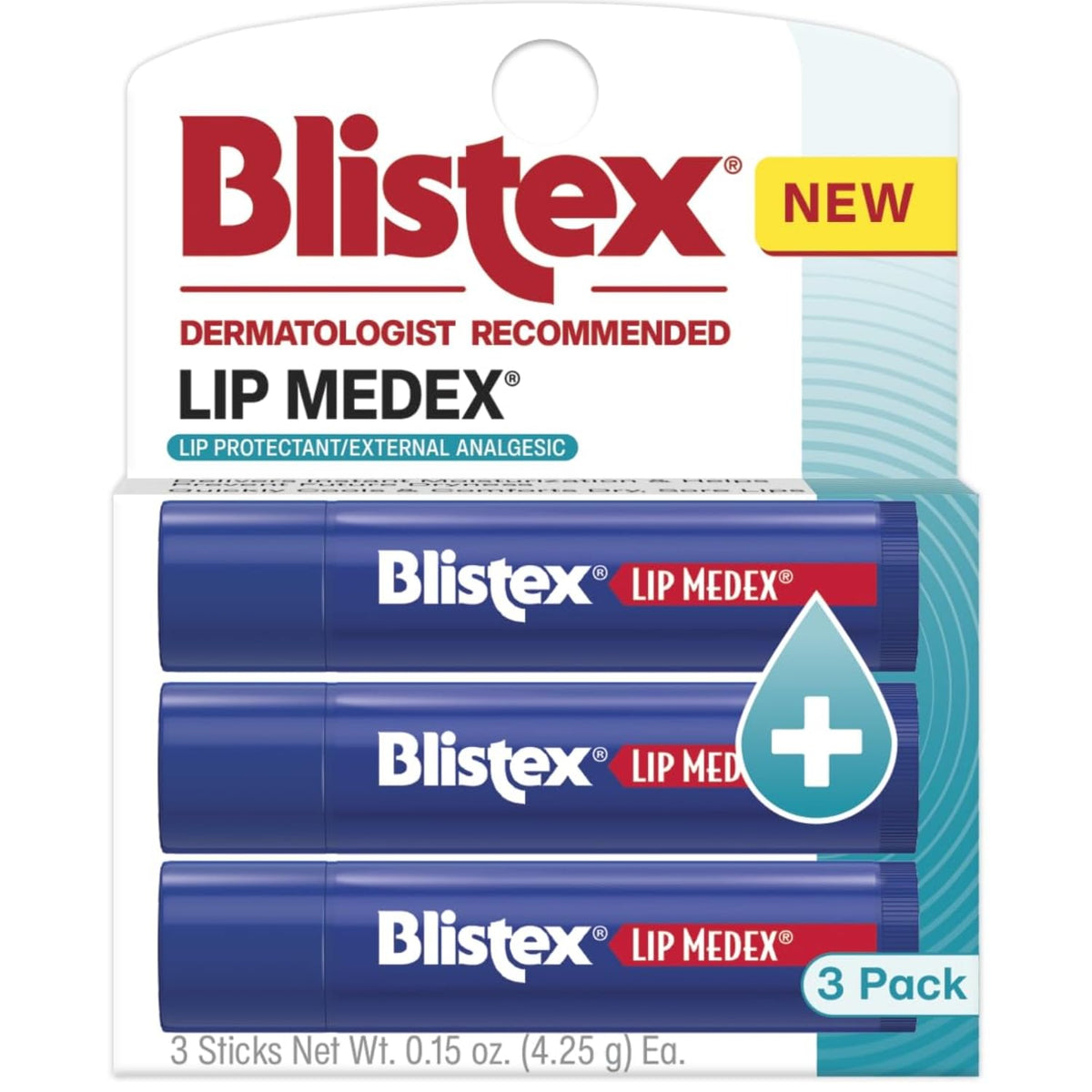 Blistex Lip Medex Medicated Lip Balm, 24 Hr Moisture, 0.15 oz, 3 Count