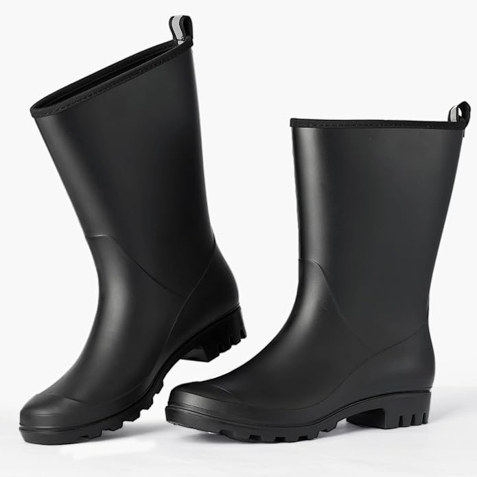 Mid Calf Rain Boots Women Waterproof PVC Womens Rubber Rain Boot Seamless Rain Footwear Outdoor Garden Work Walking