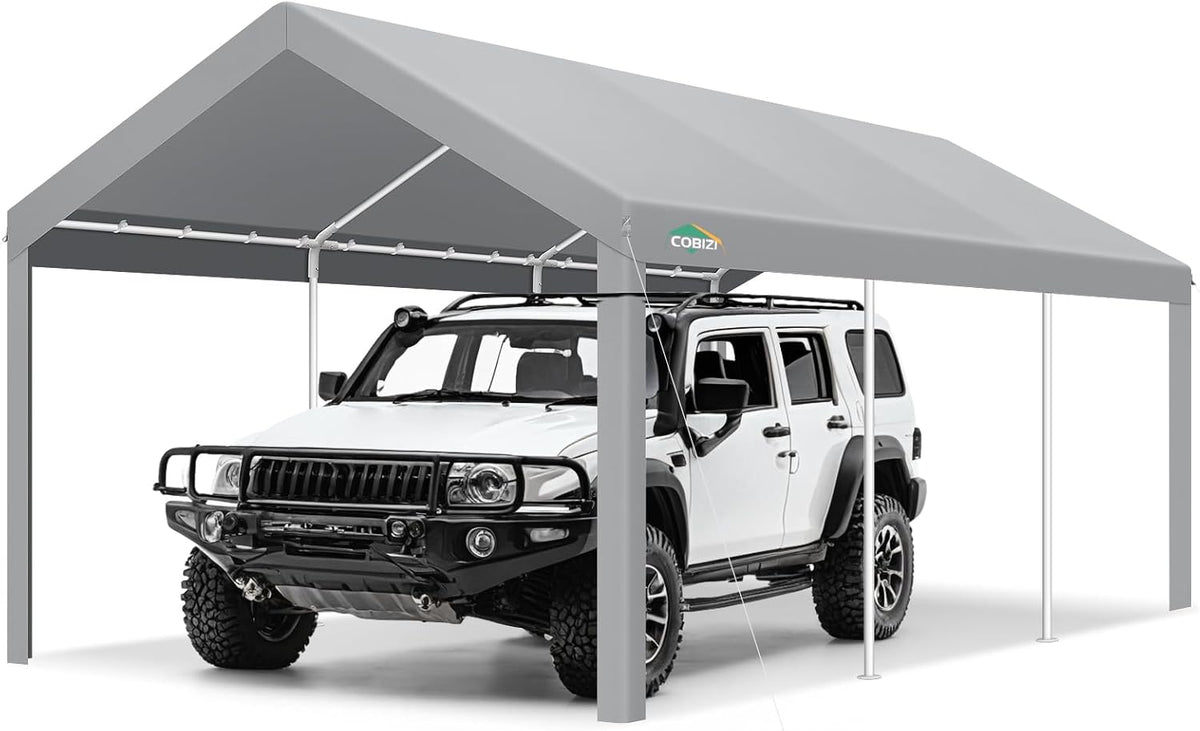 COBIZI Carport Canopy 12x20 Heavy Duty Car Tent Garage, Galvanized Frame Car Canopy Outdoor Shelter Waterproof & UV Protected with Built-in Sandbags & All-Season Tarp for Car Boat Truck, Gray
