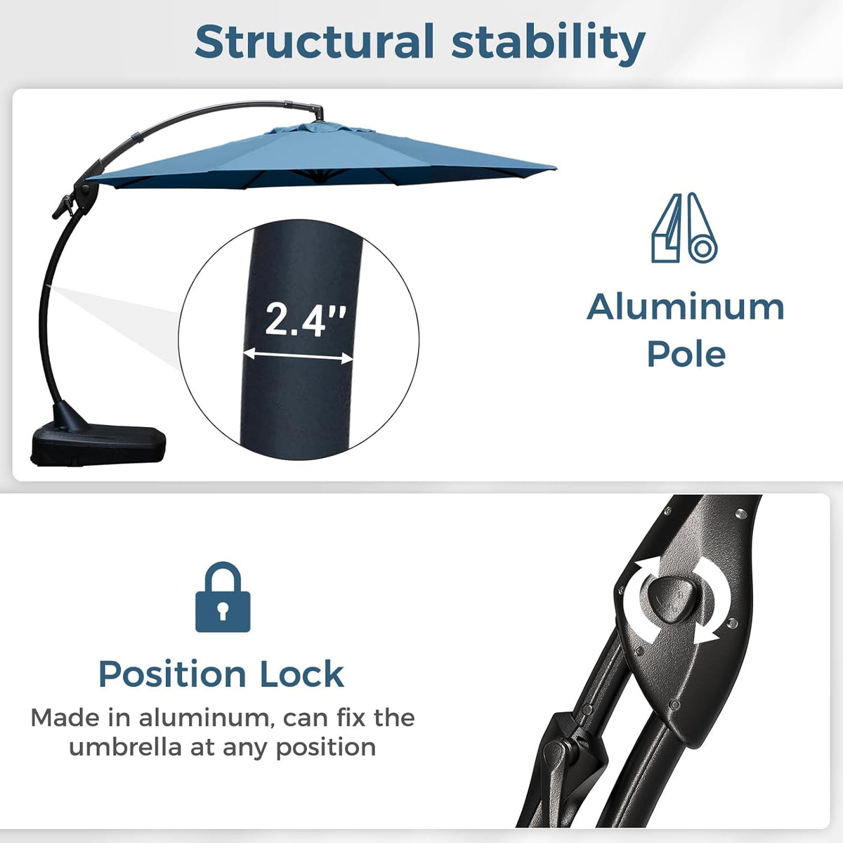 Grand patio 12 FT Sunbrella Cantilever Umbrella with Base Outdoor Aluminum Offset Umbrella with Tilt Adjustment (Sapphire Blue, 12 FT-Sunbrella)