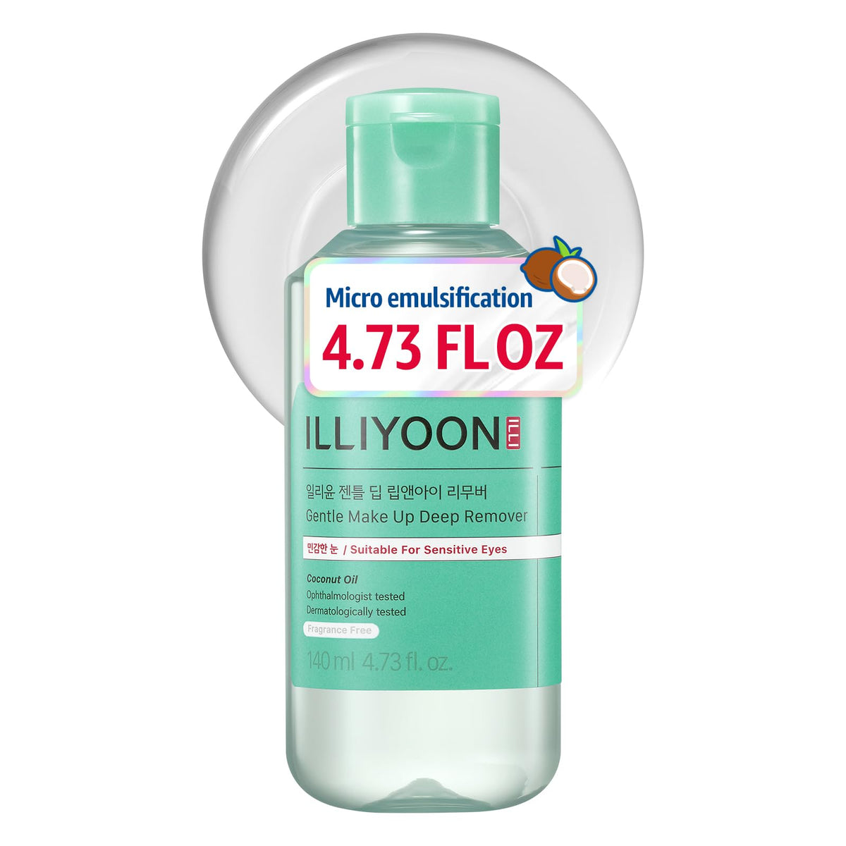 Illiyoon Gentle Deep Eye Makeup Remover | for Waterproof Mascara, Lipstick, Eyeliner, Non-Greasy 2-Phase Oil & Water Formula, Ophthalmologist Tested, Vegan, Korean Skin Care, 4.73 fl.oz.