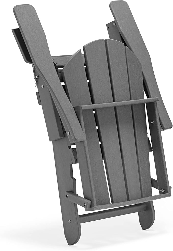 WO Home Furniture Adirondack Chairs Table Set of 3 PCS Outdoor Folding Chairs Side End Table Weather/UV Resistant for Lawn, Garden, Bon Fire, Balcony (Grey)
