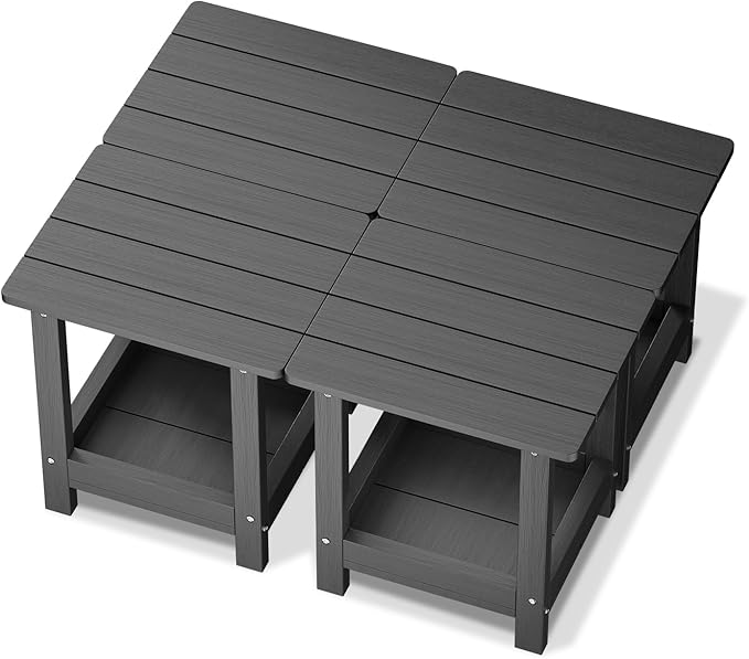 Outdoor Side Table for Garden, Lawn, Living Room Adirondack Tables for Outside 2-Tier HDPE Waterproof Small Outside Side Tables for Patio End Table for Adirondack Chair, 4 Pcs, Black