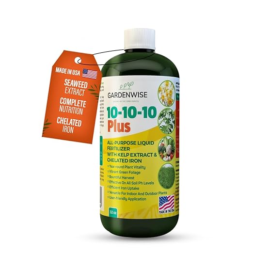 10-10-10 Fertilizer for All Purpose Plants - Liquid Fertilizer with Seaweed Kelp & Iron - Plant Food Outdoor & Indoor Plant Food, Vegetables, Flowers, Lawn & Garden 10 10 10 Fertilizer 32oz