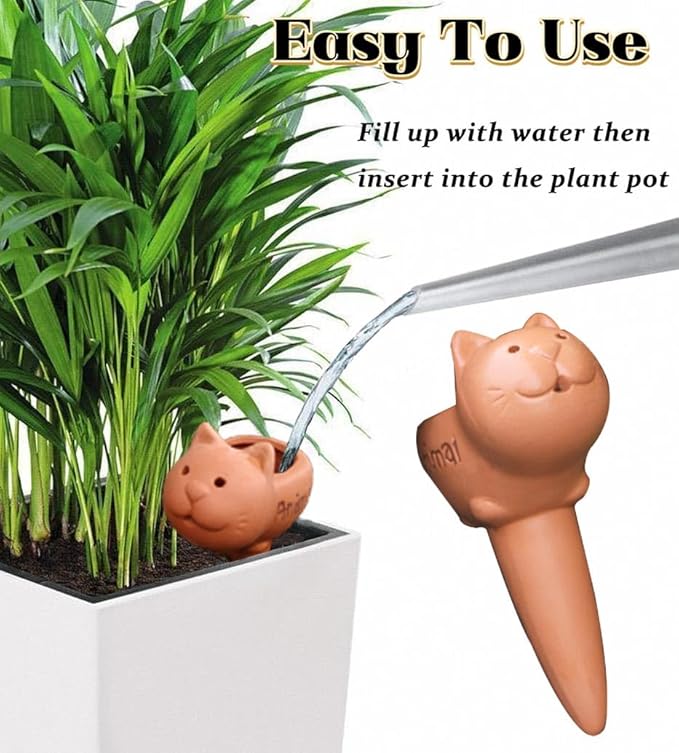 Plant Watering Devices 4 Pack Terracotta Vacation Plant Waterer Bottle Watering Stakes Slow Release Plant Watering Spikes Self Watering Devices for Indoor Outdoor Plants