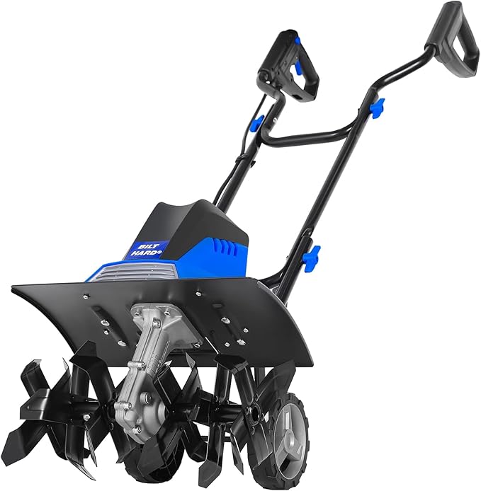 BILT HARD Tiller Cultivator 16 inch, 13.5 Amp 6 Steel Tines Tillers for Gardening Foldable, Electric Garden Rototiller with Adjustable Wheels