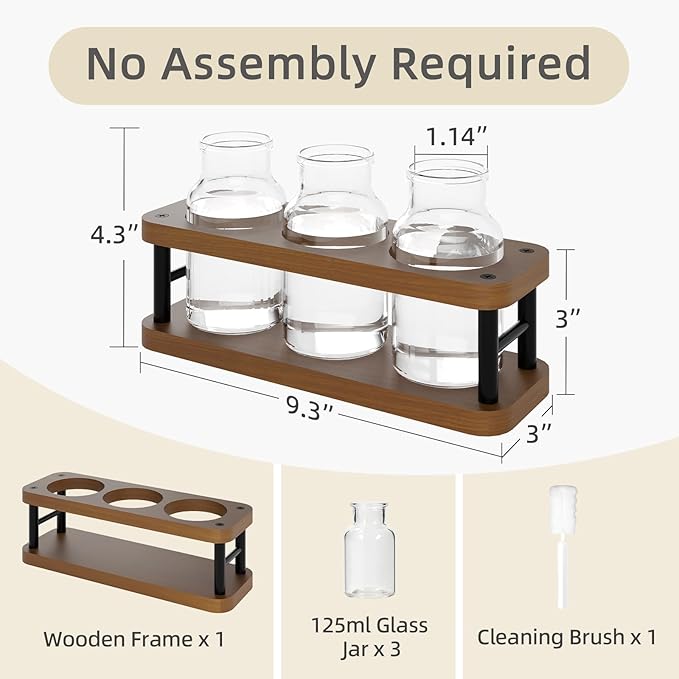 THYGIFTREE Plant Propagation Station with Wooden Stand, Propagation Vases Glass Planters for Indoor Plants Hydroponic Propagating Jars Home Office Decor, Brown