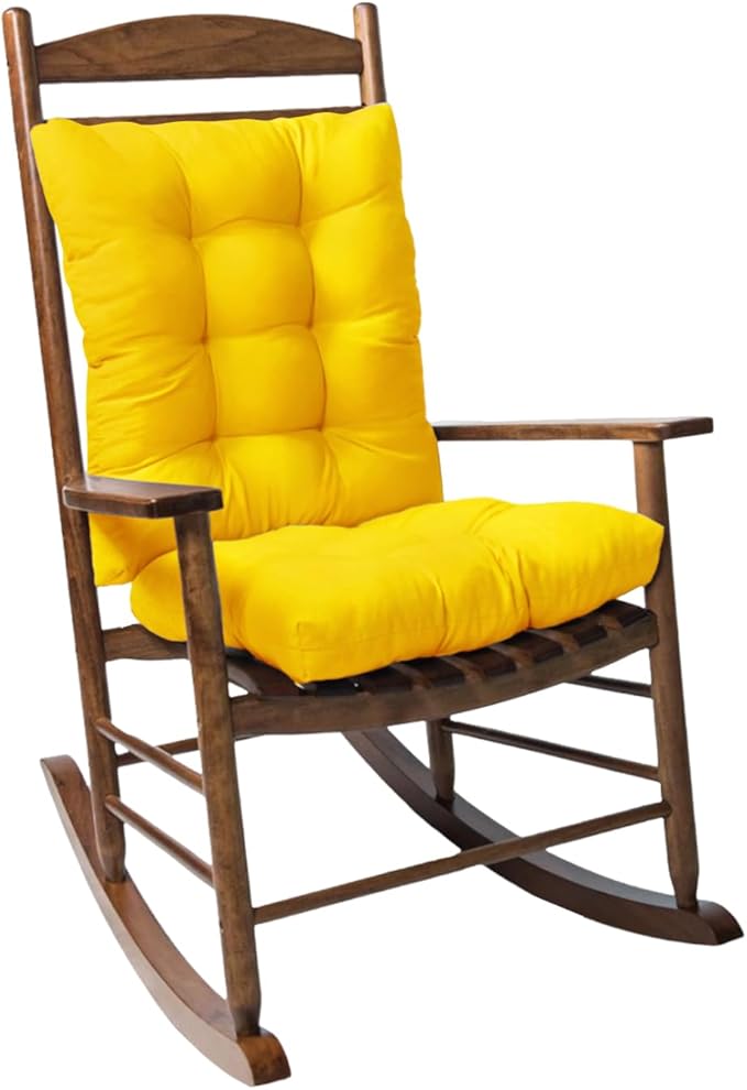 Yellow Rocking Chair Cushion Indoor Outdoor High Back Seat Pad Soft Chair Cushion for Patio Porch Garden Kitchen Office