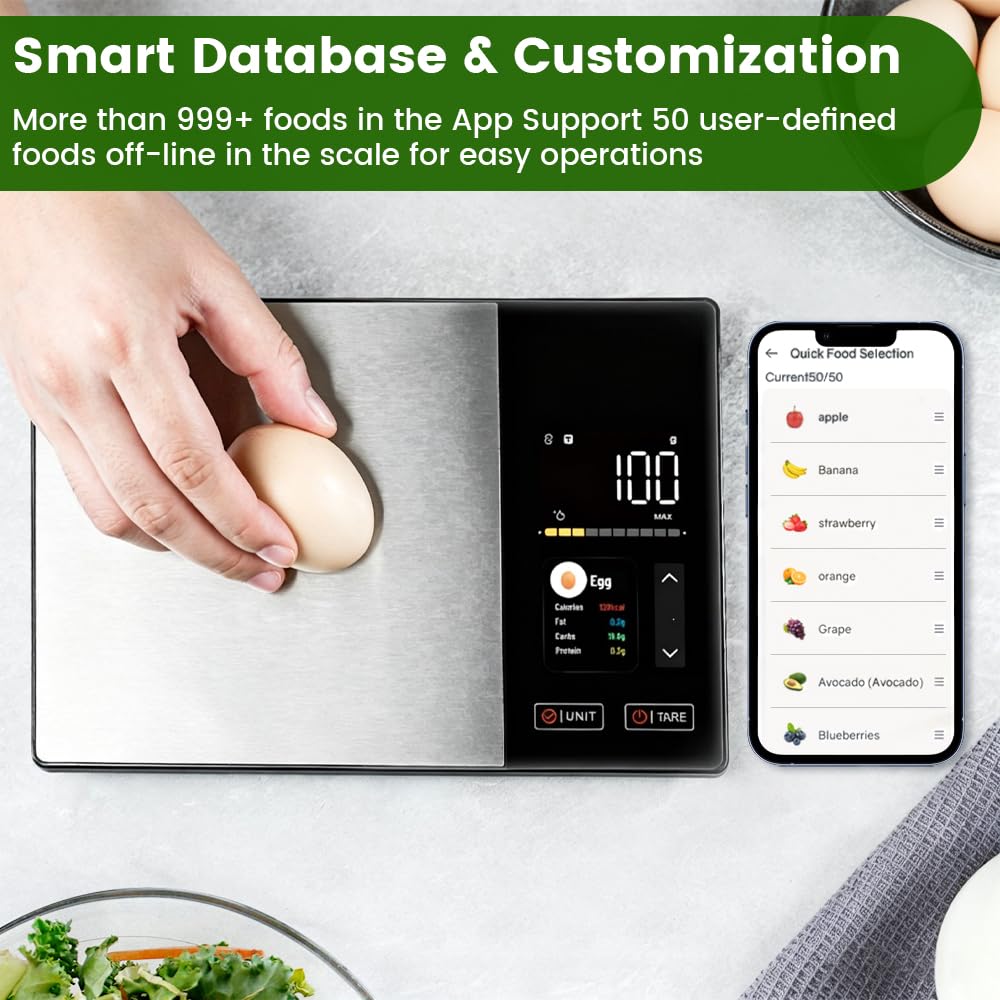 Dexmary Smart Food Scale with Nutritional Calculator, Free App for 999+ Foods, Supports Offline Functionality, Calorie Scale, Nutrition Scale with 50 Food Preload, Black