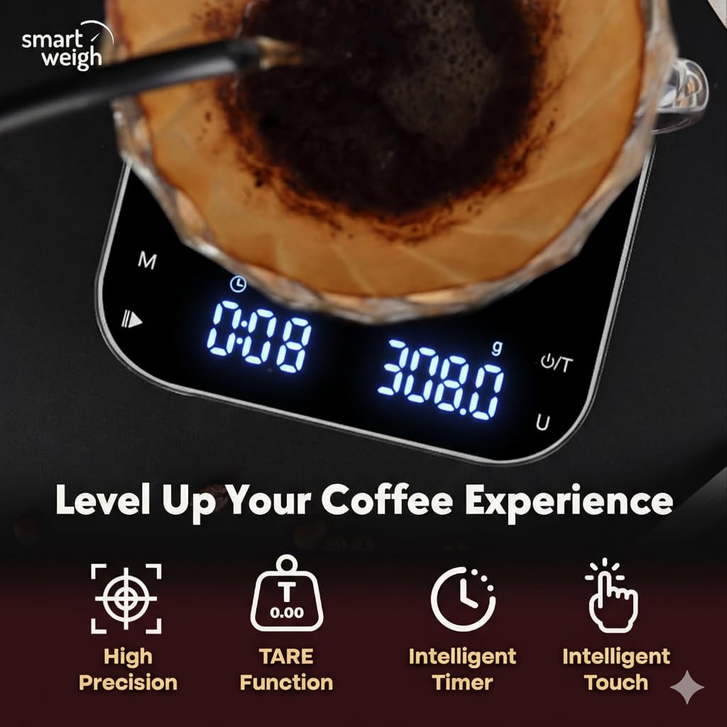 Smart Weigh Coffee & Espresso Scale with Timer, 3kg x 0.1g, Rechargeable