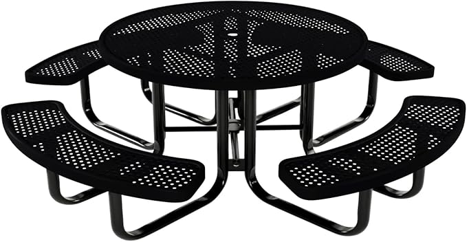 Coated Outdoor Furniture Heavy-Duty Portable Outdoor Kids Table with Umbrella Hole, Punched Steel Kids Picnic Table, Commercial-Grade, Made in America (46 In, Round, Childrens, Black)