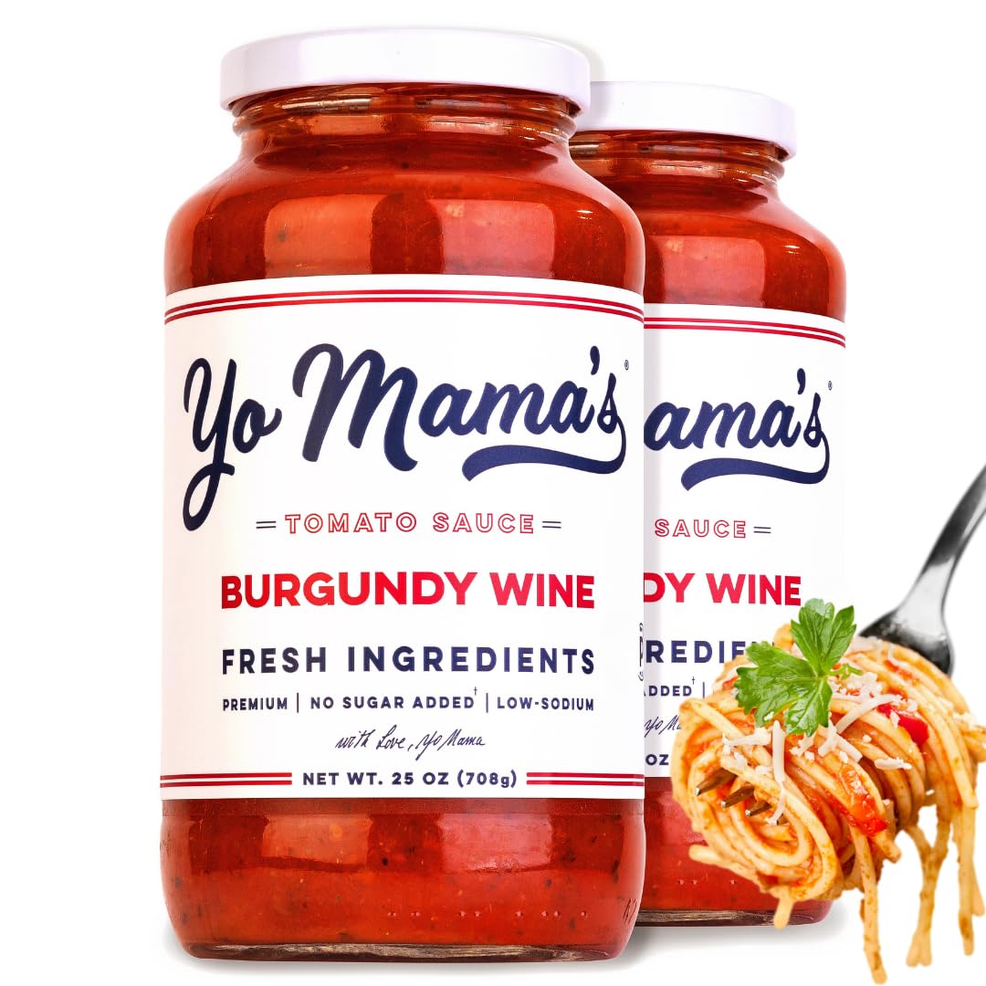 Yo Mama's Foods Keto Burgundy Wine Pasta Sauce - Pack of (2) - No Sugar Added, Low Carb, Low Sodium, Gluten Free, Paleo Friendly, and Made with Whole