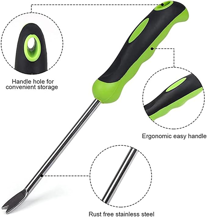 Maxmoral 12.99 Inch Garden Hand Weeding Tool with Ergonomic Handle Stainless Steel Farm Transplant Gardening Plant Loosening Root Starter
