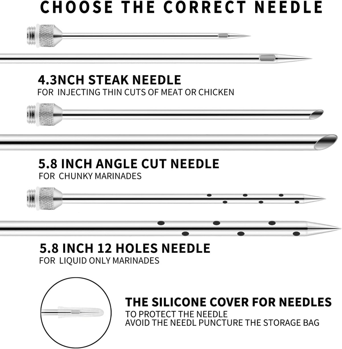 JY COOKMENT Meat Injector Syringe - Flavor Injector with 3 Stainless Steel Professional Needles;2pcs Cleaning Brush for BBQ Grill Smoker 2-oz Large Capacity Barrel