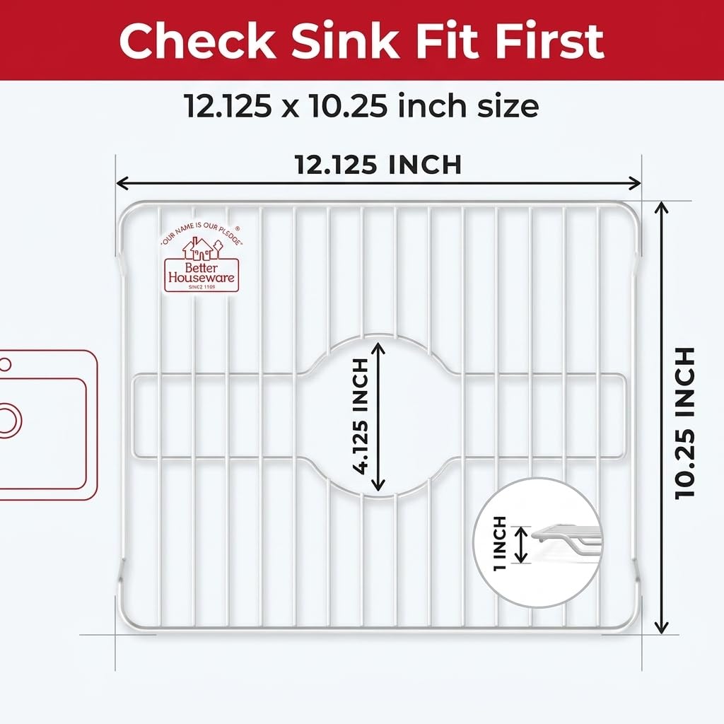 Better Houseware Small White Sink Protector for Kitchen Sink, Metal Grid Mat Fits Compact Single-Bowl Sinks, 12x10.25 in