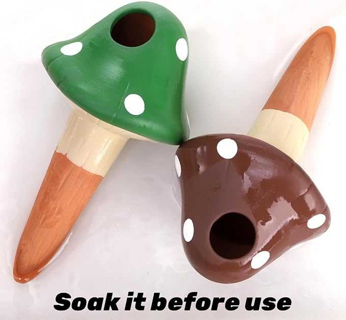 Peohud 8 Pack Self Watering Spikes Mushroom Shaped, Terracotta Plant Watering Globes, Cute Watering Device, Automatic Irrigation Spikes for Indoor Outdoor Potted Plants