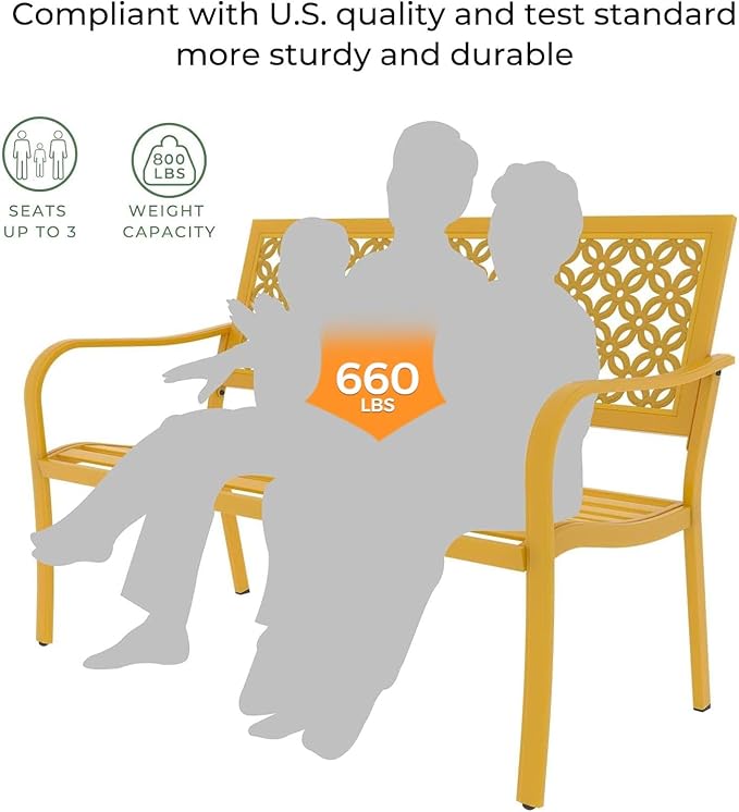 Grand patio 50" Outdoor Bench Garden Bench with Armrests Bench for Outdoors Lawn Yard Porch Sunflower Yellow