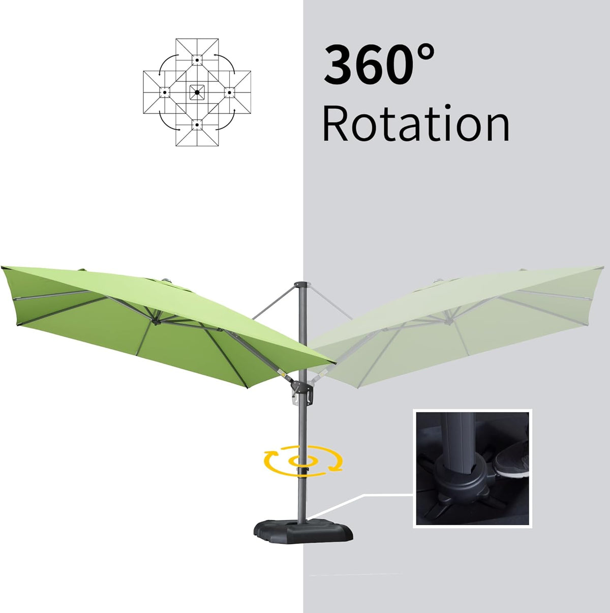PURPLE LEAF 10' X 13' Patio Umbrella Outdoor Cantilever Rectangle Umbrella Aluminum Offset Umbrella with 360-degree Rotation for Garden Deck Pool Patio Apple Green