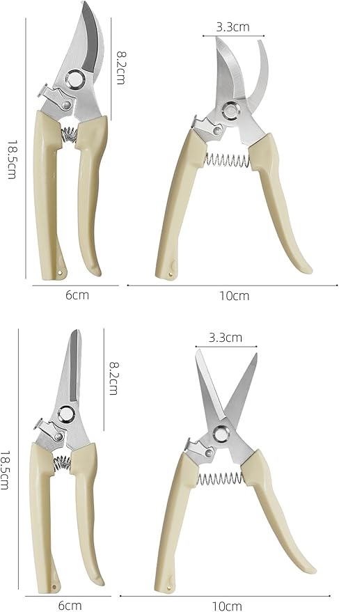 Garden Flower Shears Pruning Shears 6.9 inches Straight and Bypass Scissors Heavy Duty Plant Scissors for Cutting Flowers, Trimming Plants, Bonsai, Fruits Picking (White handle Straight and Bypass)