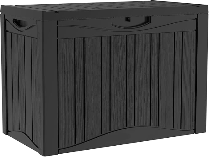 45 Gallon Lockable Resin Deck Box, Waterproof & UV-Resistant Outdoor Storage Box for Outdoor Cushion Storage, Garden Tools & Pool Accessories Storage, Black