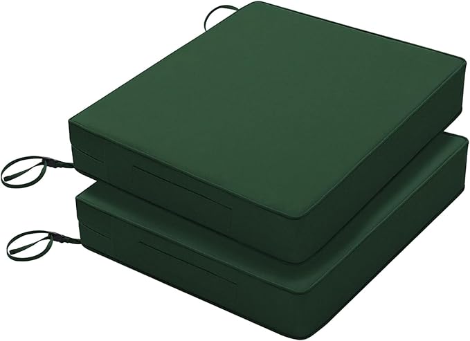 Favoyard Patio Chair Cushions 18.5 x 16 x 3 Inch Waterproof Outdoor Seat Cushions for Patio Furniture 3-Year Color Fastness Garden Sofa Couch Chair Pads with Handle & Adjustable Straps Set of 2, Green