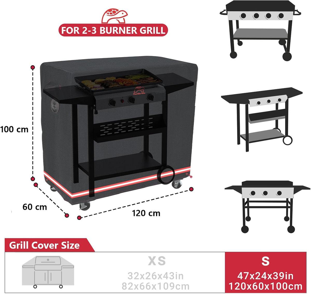 BBQ Grill Cover, 46 Inch Heavy Duty Waterproof Barbecue Gas Grill Covers for Flat Top Griddle, Anti-Fading Cover for Gas Grill, Black