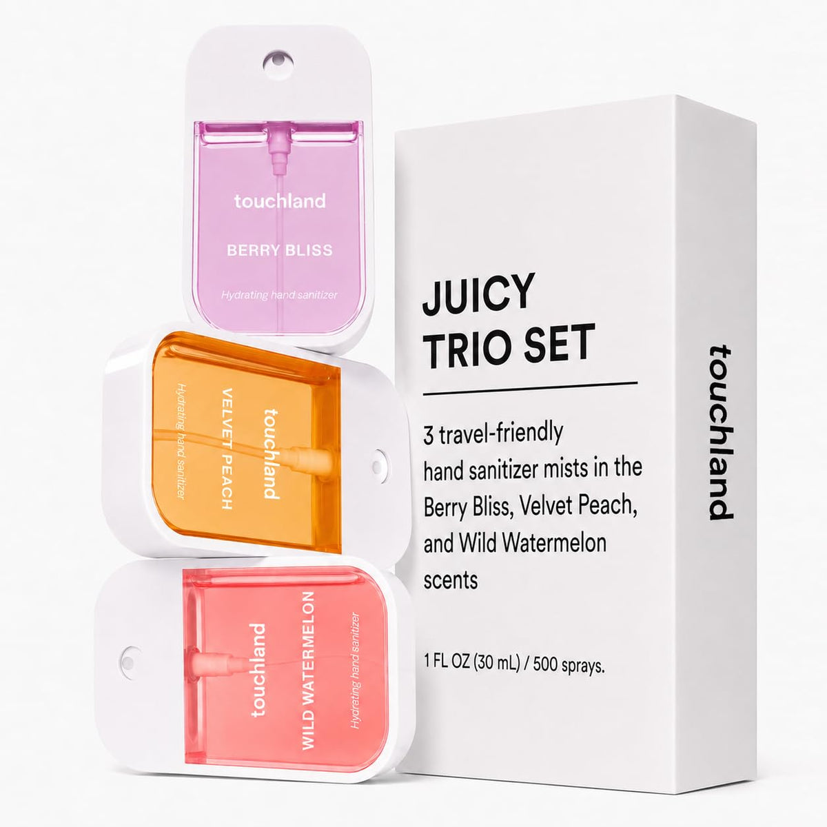 Touchland Juicy Trio Hydrating Hand Sanitizer Spray Set Travel Size