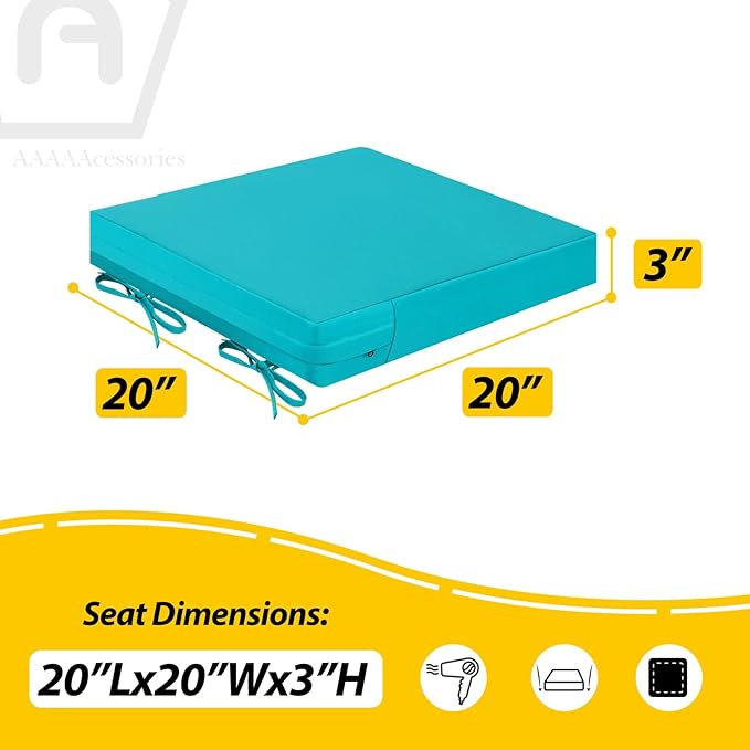 AAAAAcessories Outdoor Seat Cushions for Chairs, Waterproof, Fade-Resistant Patio Furniture Replacement Cushions, 20" x 20" x 3", Set of 2, Turquoise Blue