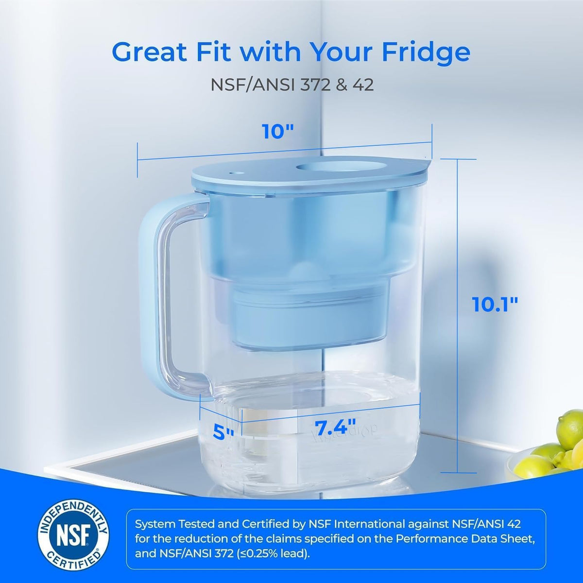 Waterdrop PT-07B Water Filter Pitcher with 3 Filters, 10-Cup, NSF Certified