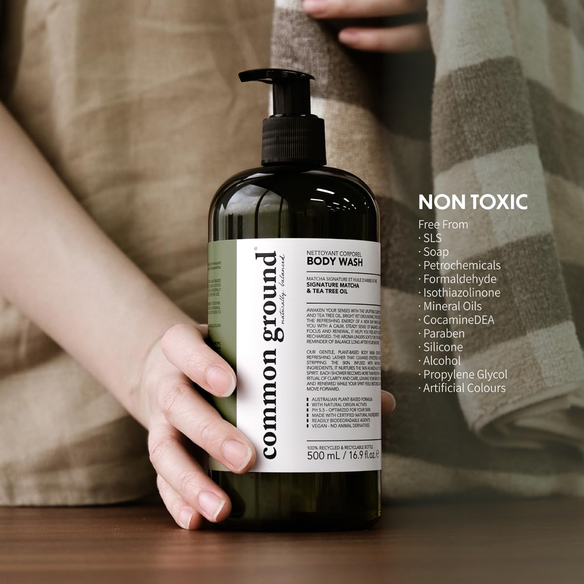 COMMON GROUND Natural Tea Tree Body Wash, Matcha Scent, Sensitive Skin