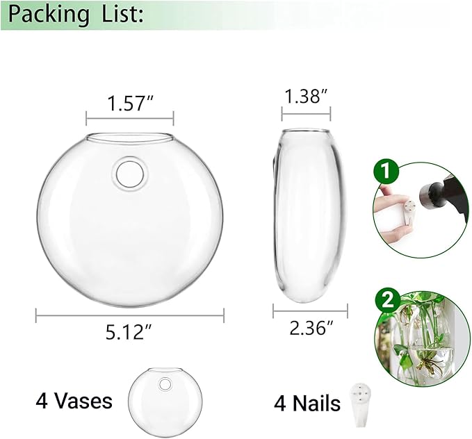 Ivolador Wall Hanging Planter Propagation Station Glass Flower Vase for Hydroponics Plants, Home Office Living Room Decor Gift, Set of 4