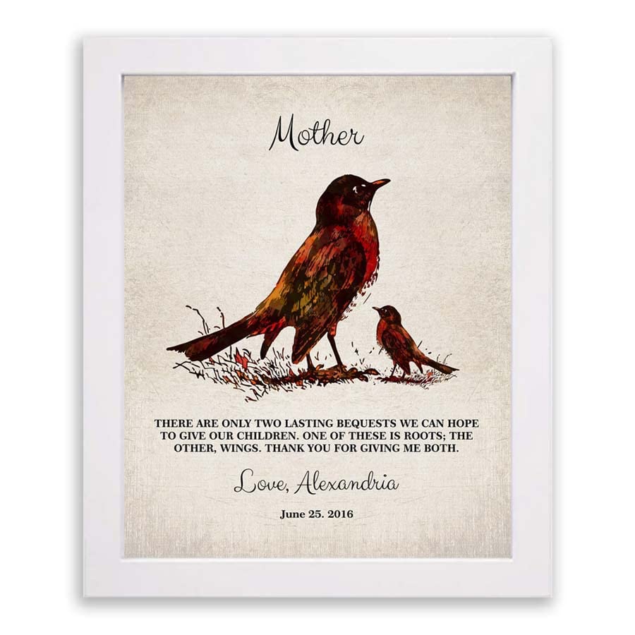 Lucky Tusk Thank You Gift For Mom Lasting Bequests Roots Wings Mother's Day Gift From Daughter or Son Watercolor Birds #1218,