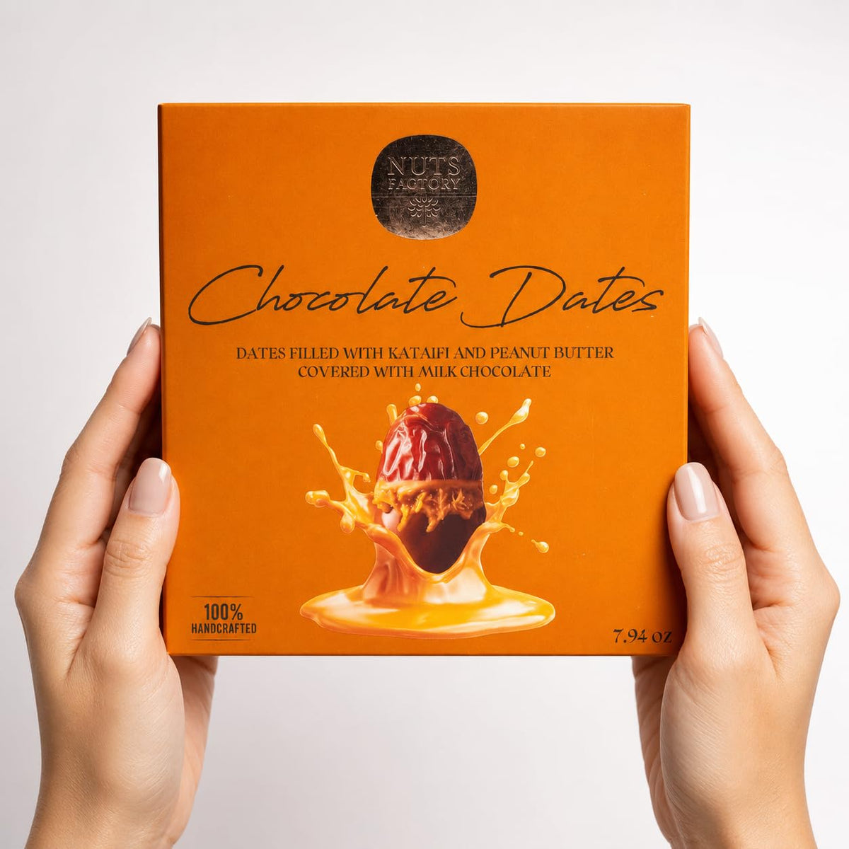 Nuts Factory Chocolate Dates - Milk Chocolate Covered Dates with Kataifi & Peanut Butter Filling, Gourmet Stuffed Date Dessert Treats