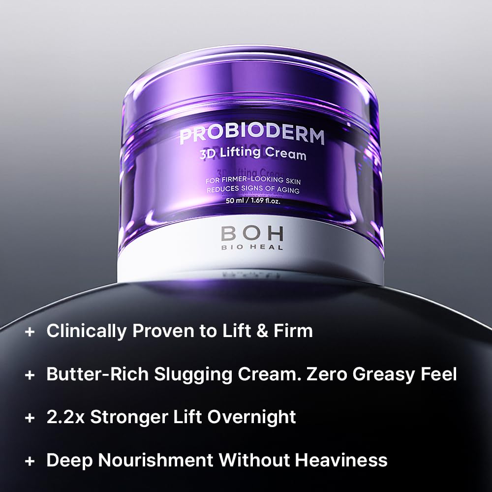 [Cardi B's Pick] BIO HEAL BOH Probioderm 3D Lifting Cream 1.69 fl oz - Advanced Korean Facial Night Cream with 17-Peptide Complex & Probioderm for Face & Neck, Butter-Rich Texture for Perfect Slugging
