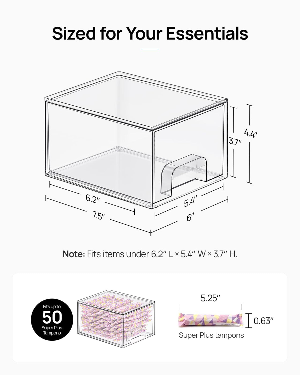 Vtopmart 4 Pack Small Clear Stackable Storage Drawers, Fits Narrow Spaces