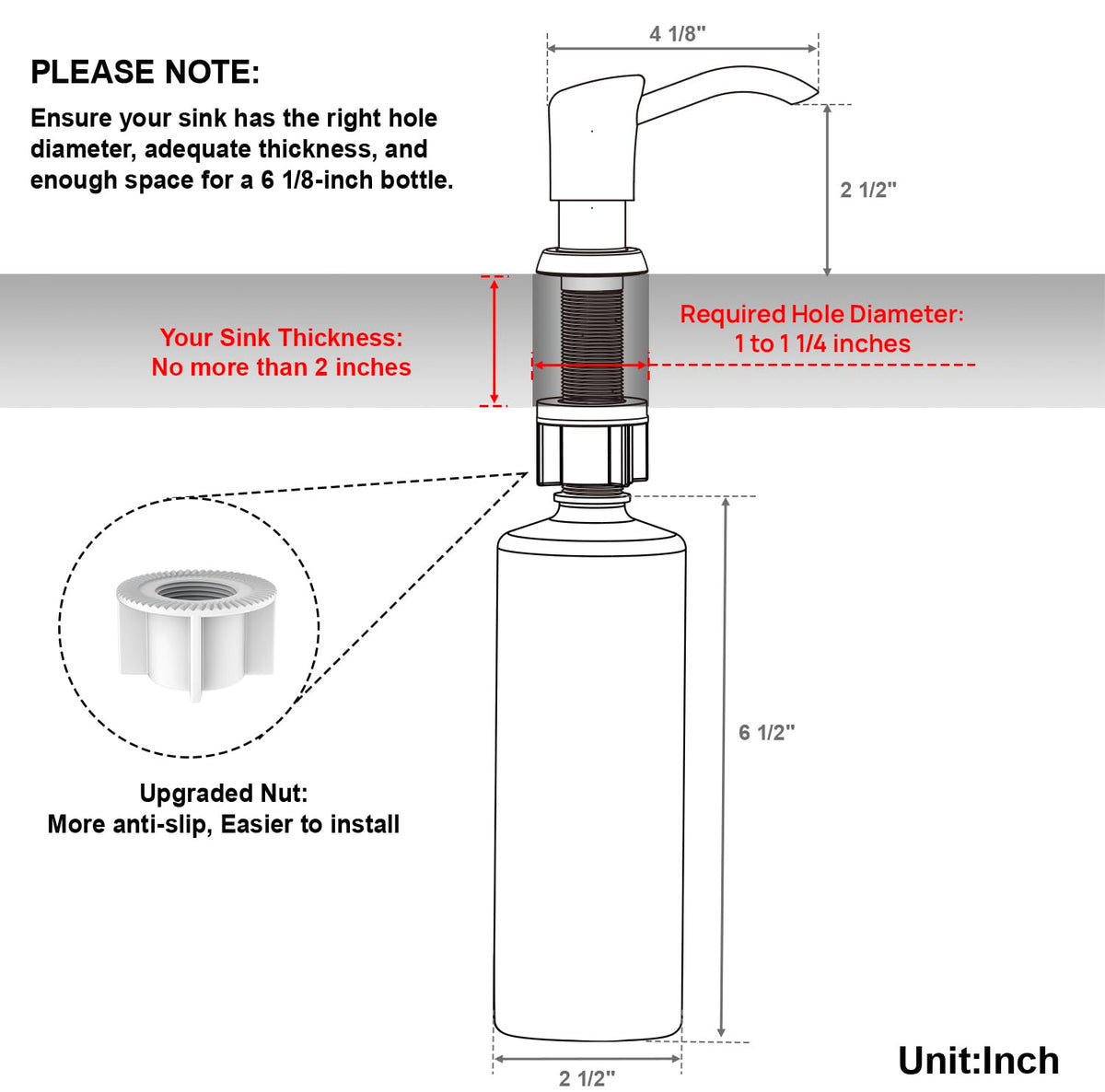 GAGALIFE Dish Soap Dispenser for Kitchen Sink, 17 oz Bottle, Brushed Nickel