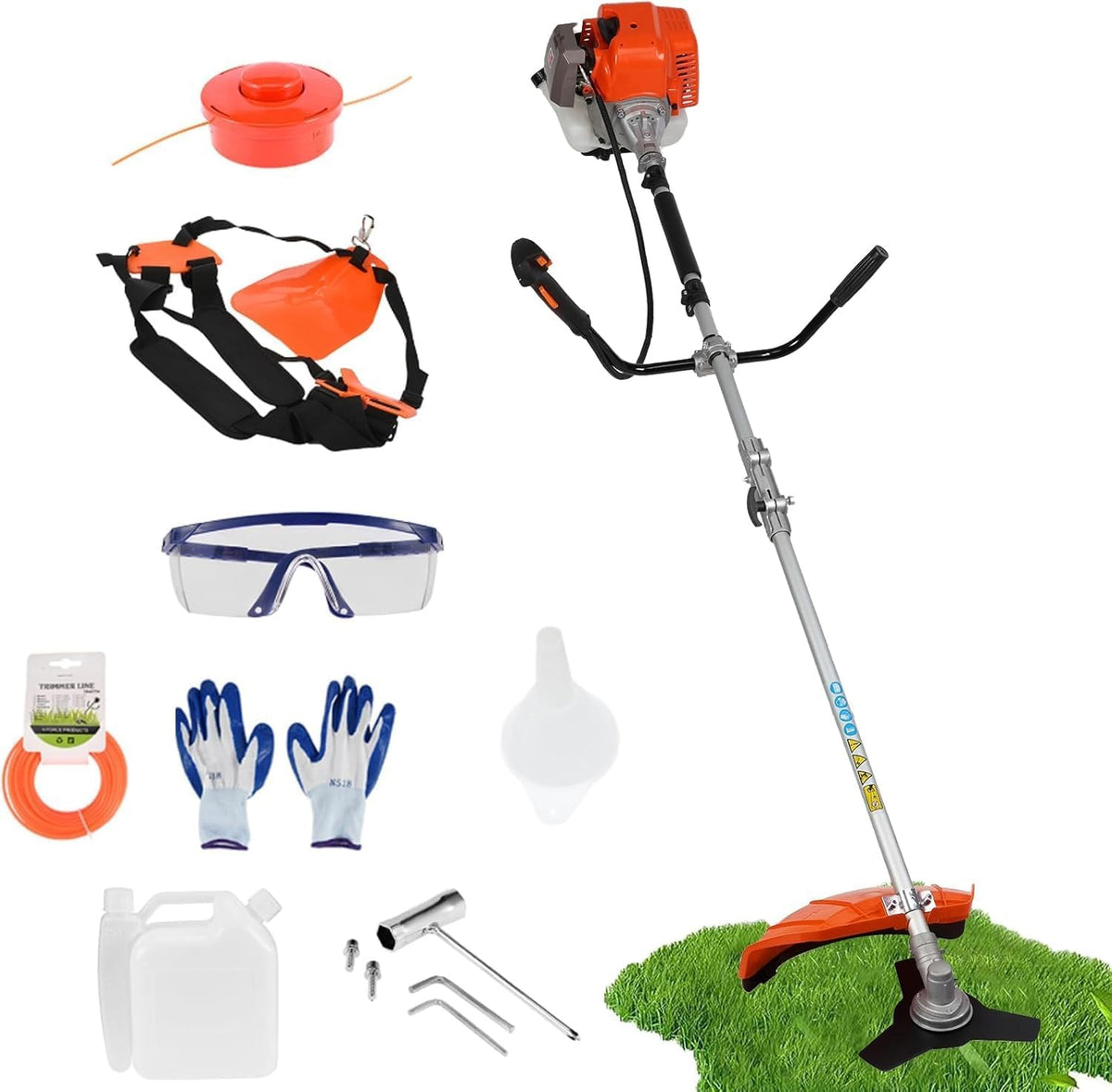 Gas Weed Wacker Cordless 2 in 1 String Trimmer, 52cc 2 Cycle Weed Eater with Anti-Slip Handle Brush Cutter Garden Tools Edger Lawn Tool (Orange)