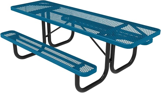 Coated Outdoor Furniture Heavy-Duty Portable ADA-Compliant Outdoor Picnic Table, Expanded Metal Patio Dining Furniture Made in America (8ft Rectangular, Both-Side Handicap, Light Blue)