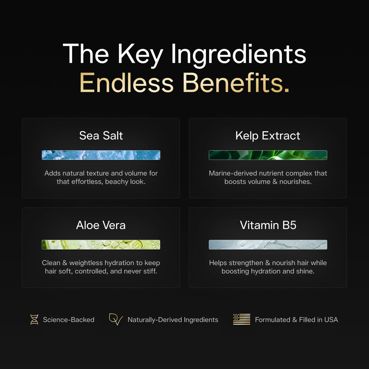 BASED Sea Salt Spray, Natural Finish Sea Salt Spray for Hair, Volume & Texture, Infused with Kelp & Vitamin B5, Light & Non-Greasy, Paraben Free, No Drying Alcohols, 8.5 oz (Pack of 1)