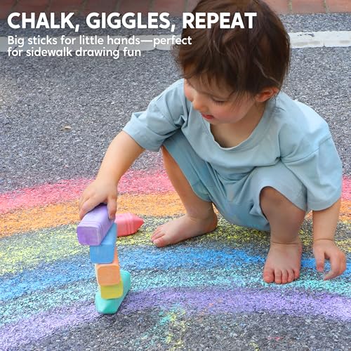 JOYIN 12 PCS Jumbo Sidewalk Chalk with 6 Colors, Washable Sidewalk Chalk for Kids, Non-Toxic School Supplies, Outdoor Games, Playground Accessories