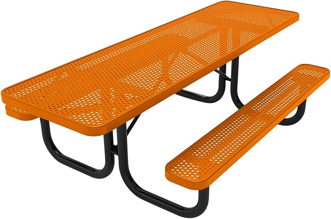 Coated Outdoor Furniture Heavy-Duty Portable ADA-Compliant Outdoor Picnic Table, Punched Steel Patio Dining Furniture Made in America (8ft Rectangular, Both-Side Handicap, Orange)