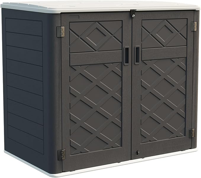 KINYING Larger Outdoor Storage Shed Weather Resistance, Resin Sheds & Outdoor Storage for Garden, Patios, Backyards, 48 Cu.Ft Tool Shed for Garbage Cans, Lawn Mower, Garden Tools,Black